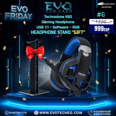 EVO FRIDAY #6 – HEADPHONE TECHNOZONE K60 USB 7.1 + #FREEGIFT HEADPHONE STAND