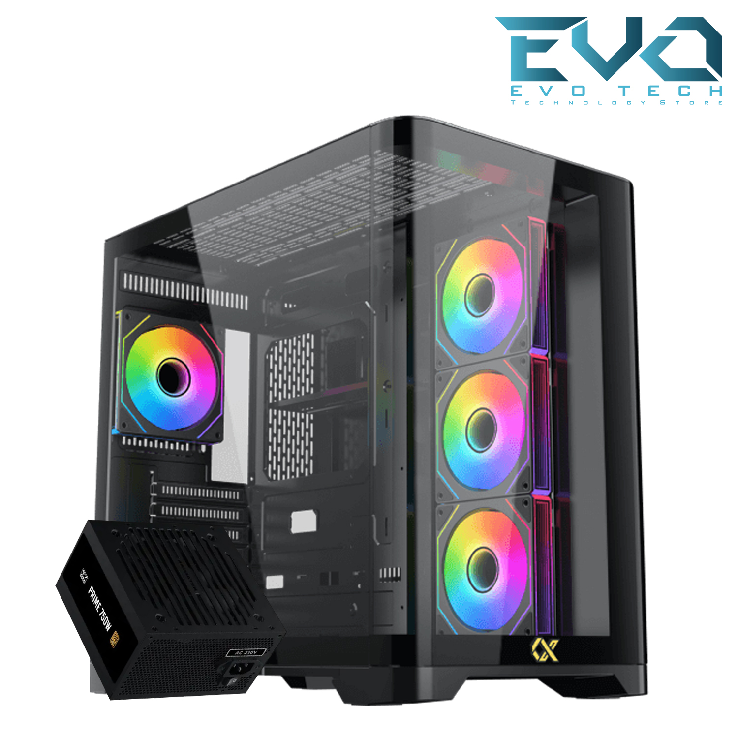 Xigmatek Crystal Storm Mid Tower Case 4 ARGB PWM Fans Curved TG + Asgard 750W 80+ Bronze PSU