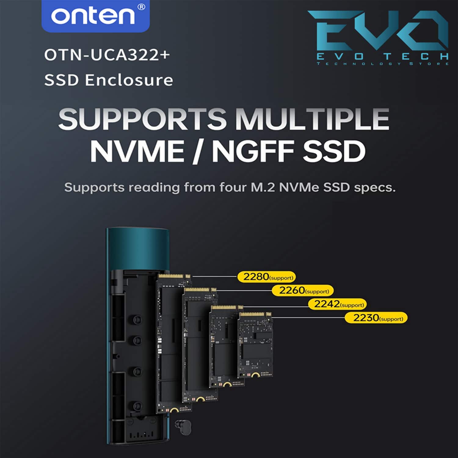 ONTEN OTN-UCA322+ M.2 NVMe SSD Enclosure 2230/2242/2260/2280 10Gbps USB-C to USB-A 3 ONTEN OTN-UCA322+ M.2 NVMe SSD Enclosure 2230/2242/2260/2280 10Gbps USB-C to USB-A - Image 3
