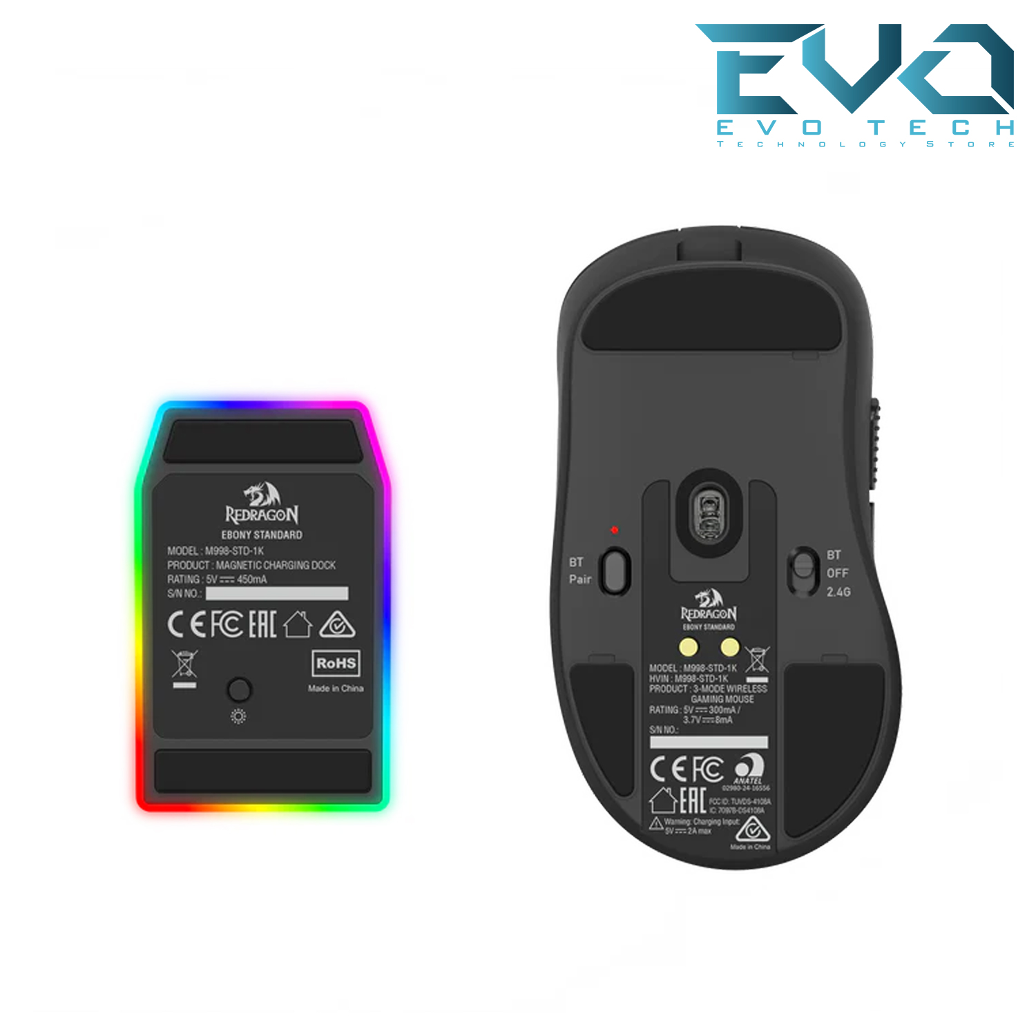 Redragon M998 STD EBONY Tri-Mode Ultra-Light Gaming Mouse 24000 DPI – Black 4 Redragon M998 STD EBONY Tri-Mode Ultra-Light Gaming Mouse 24000 DPI – Black - Image 4